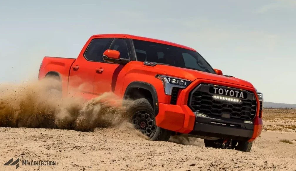 新型タンドラ TRD Pro 赤いボディカラーで砂地を走行する様子
