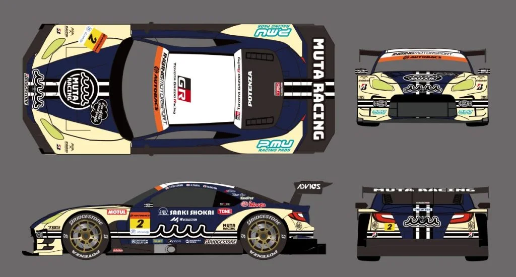 muta Racing INGING GR86 GT 2号車のカラーリングデザイン 前後左右外観図