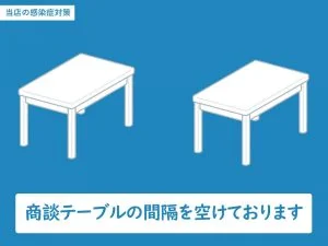 商談テーブルの間隔を空けていることを示す新型コロナ対策のイラスト