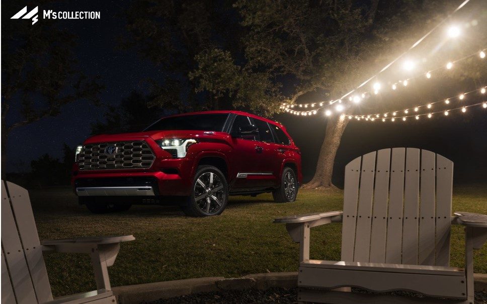 新型TOYOTA SEQUOIA Capstone レッド 夜景キャンプシーンでの展示写真