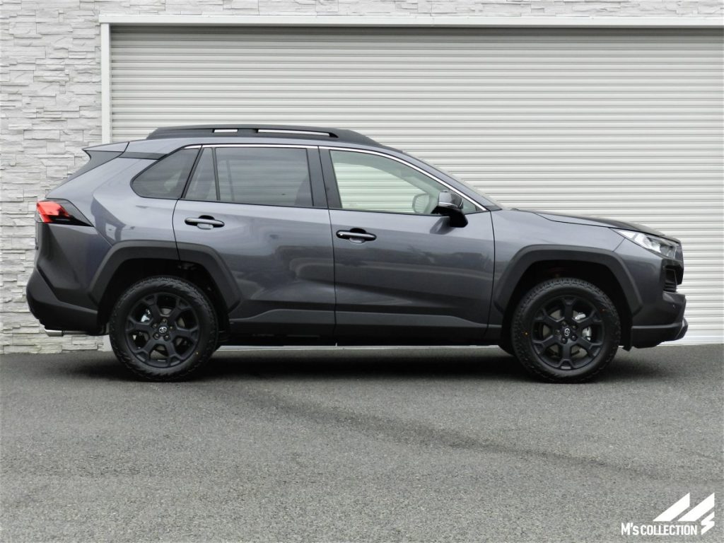 RAV4 グレー サイドビュー 黒アルミホイールとルーフレール